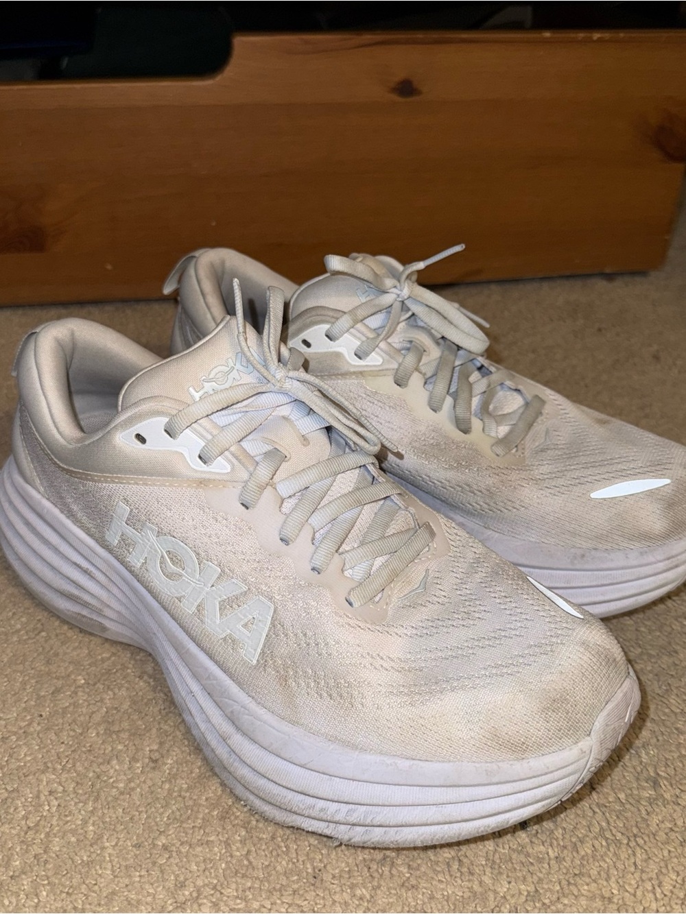 Hoka Women's Ivory/White Cushioned Running Sneakers